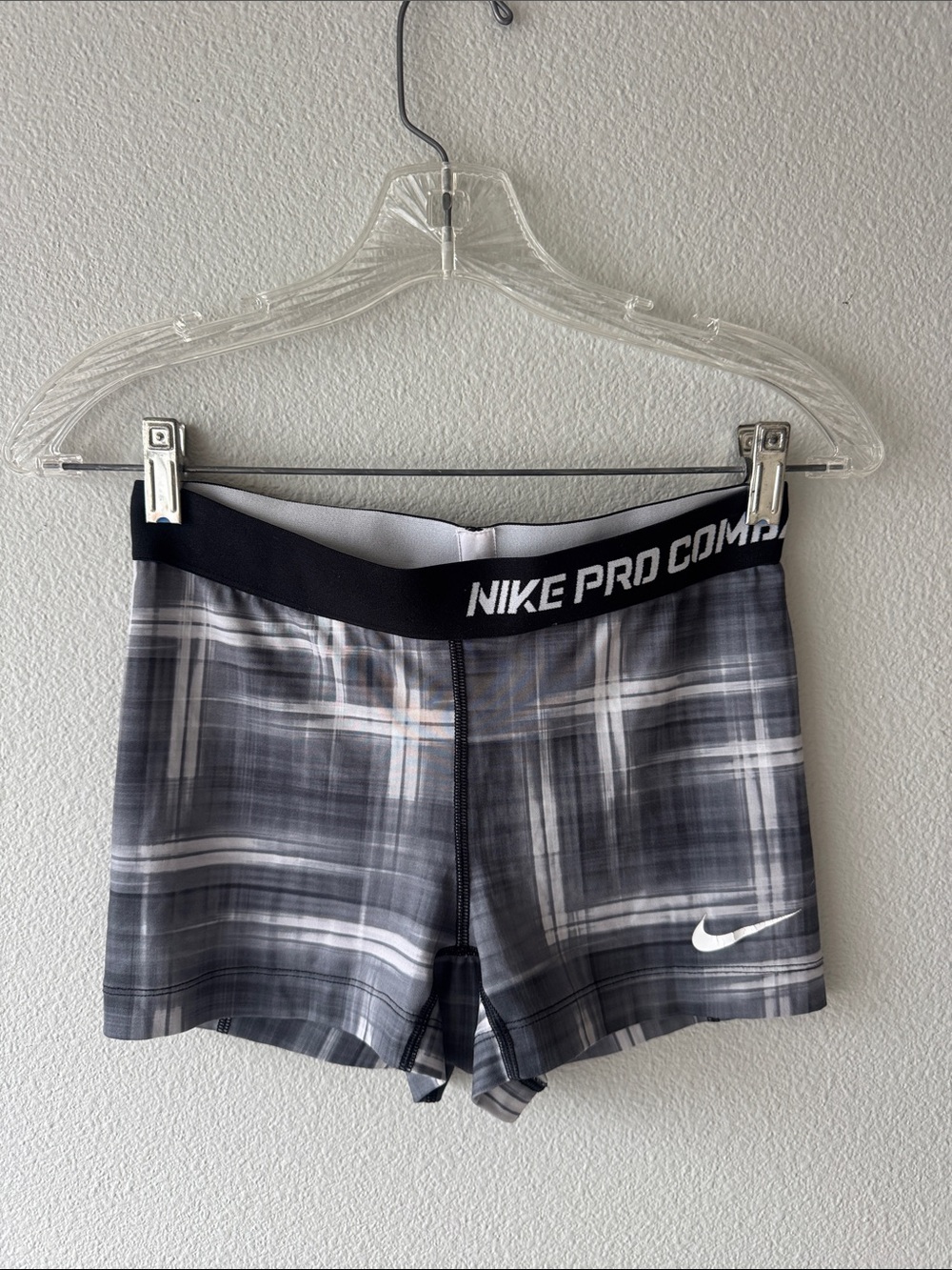 Nike Pro Compression Plaid Shorts - Black, White & Gray size small